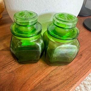 Vintage Green Glass Canisters